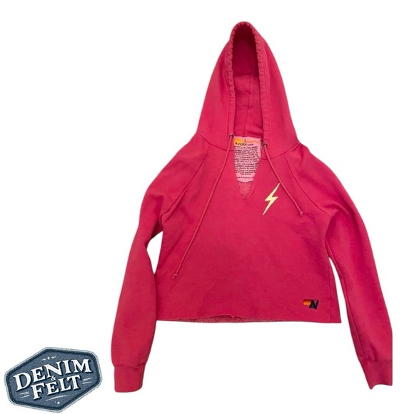 Aviator Nation Pink w/ Yellow Lightning Bolt Cropped Sweatshirt/Pullover | NEW⚡️ - Picture 3 of 12